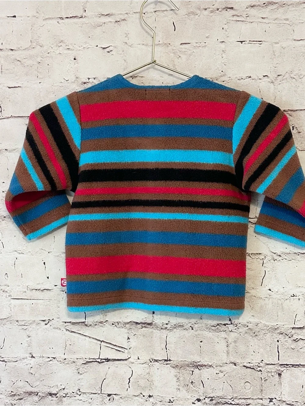 Zutano Brown, Turquoise & Red Striped Fleece Button Cardigan NWT